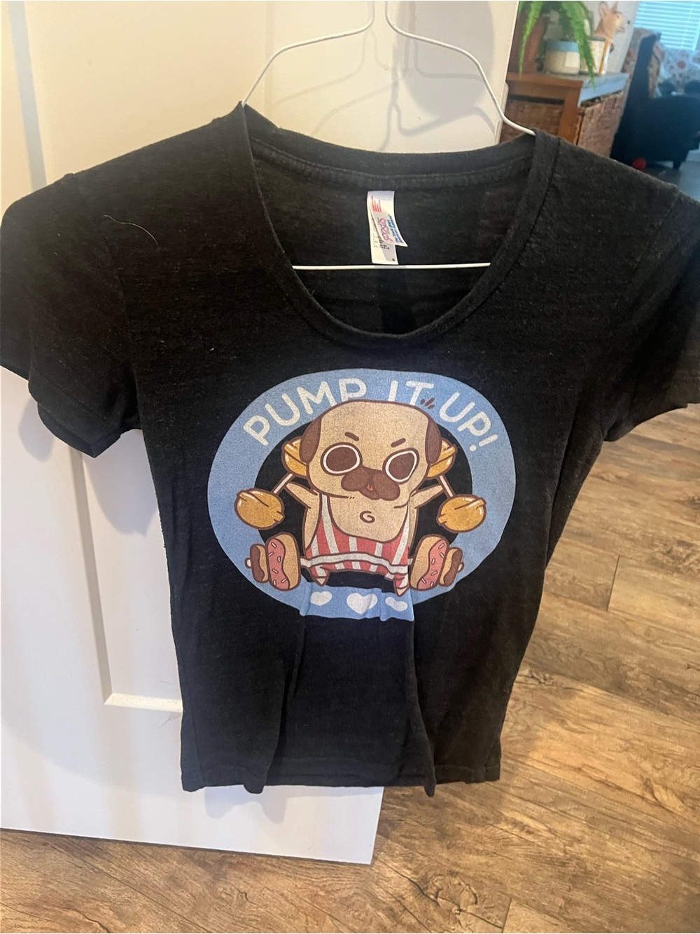 American Apparel Black Kids Tee with 'Pump It Up' Cartoon Print